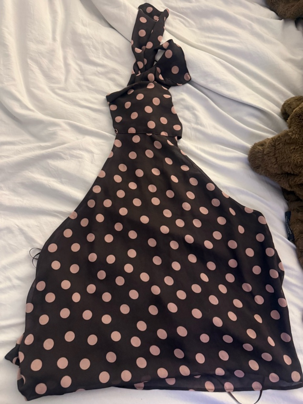 Zara Brown Halter Top with Pink Polka Dots